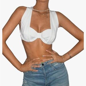 SHENHE Women's Size XS Criss Cross Back Sweetheart Neckline Ruched Top White